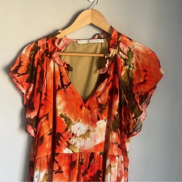 Marie Oliver Ruffle V-Neck Short Sleeve Plated Mini Dress Size XS - Picture 4 of 11